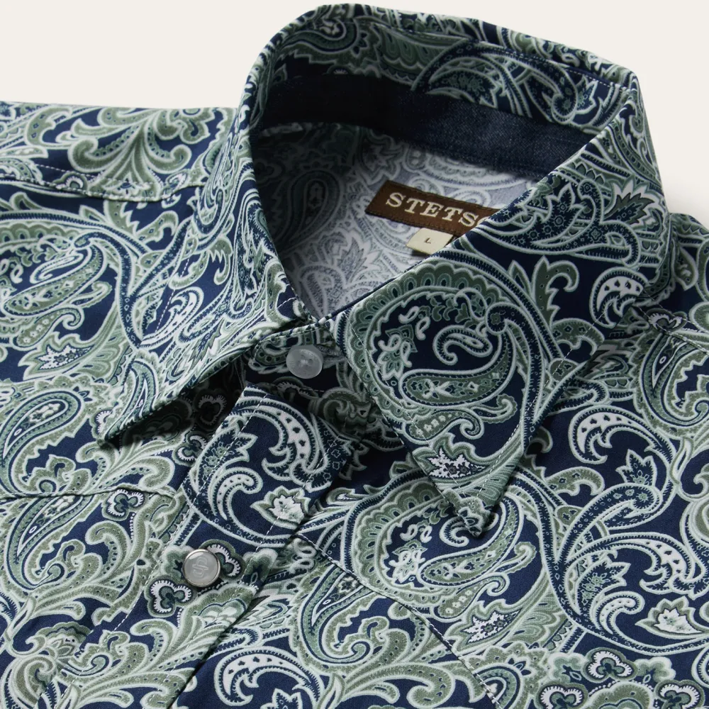 Stetson Greenspring Paisley Print Western Shirt Blue Online
