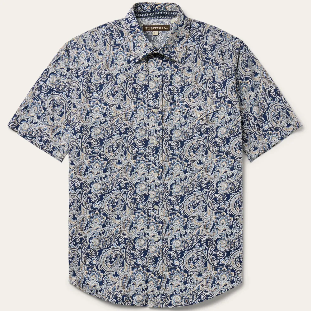 Stetson Greenspring Paisley Short Sleeve Western Shirt Blue Online