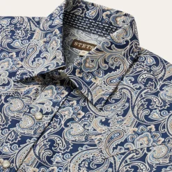 Stetson Greenspring Paisley Short Sleeve Western Shirt Blue Online