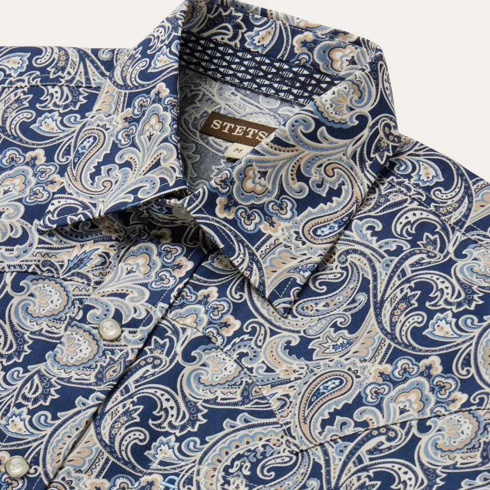Stetson Greenspring Paisley Short Sleeve Western Shirt Blue Online