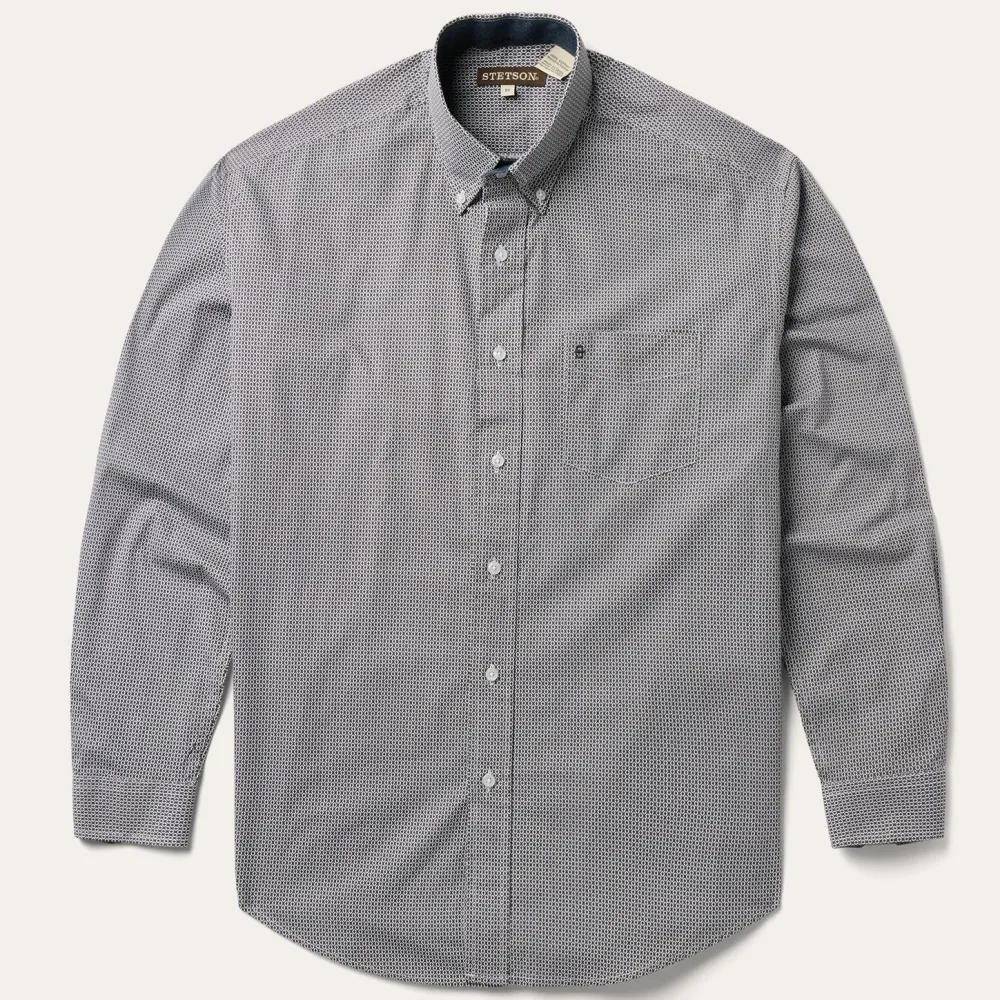 Stetson Geo Print Button Front Shirt Grey New