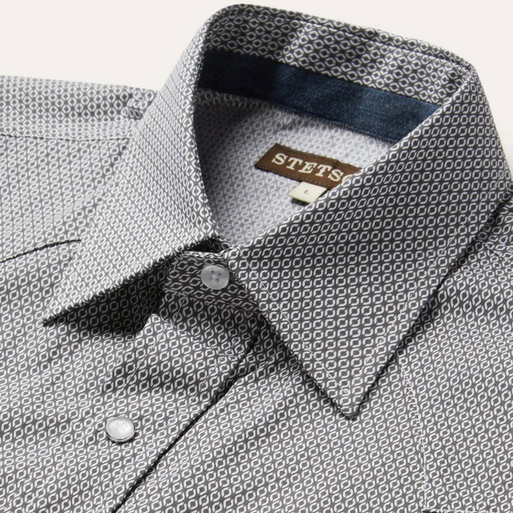 Stetson Geo Print Western Shirt Grey New