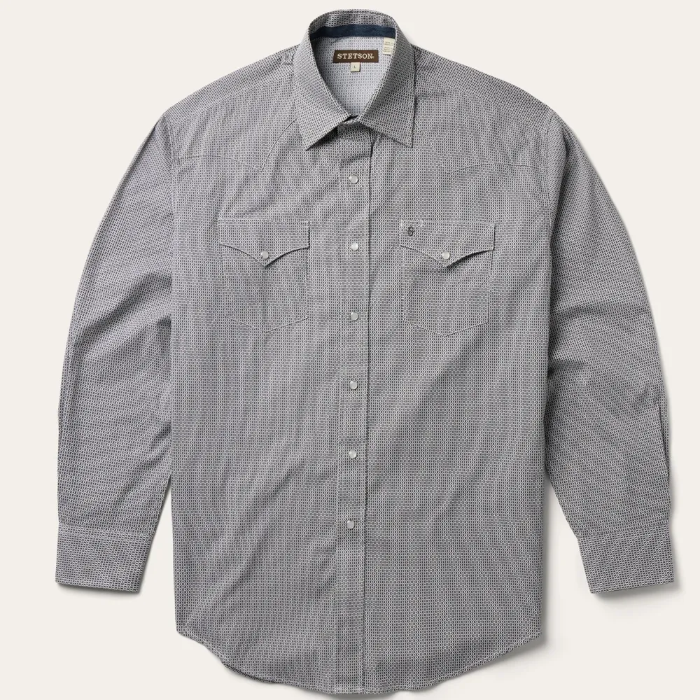 Stetson Geo Print Western Shirt Grey Clearance