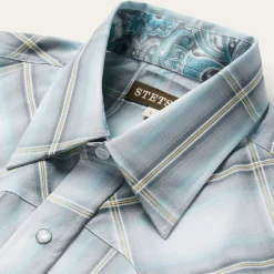 Stetson Sky Ombre Plaid Western Shirt Grey Outlet