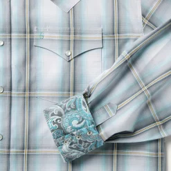 Stetson Sky Ombre Plaid Western Shirt Grey Outlet