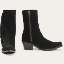 Stetson Halle Suede Fringe Side Zip Boot Black Sale