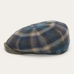 Stetson Hatteras Virgin Wool Cap Blue/Beige Check Outlet