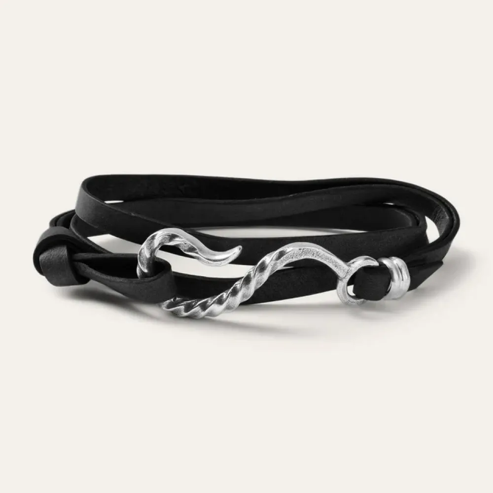 Stetson Hook Leather Bracelet Black Leather Best