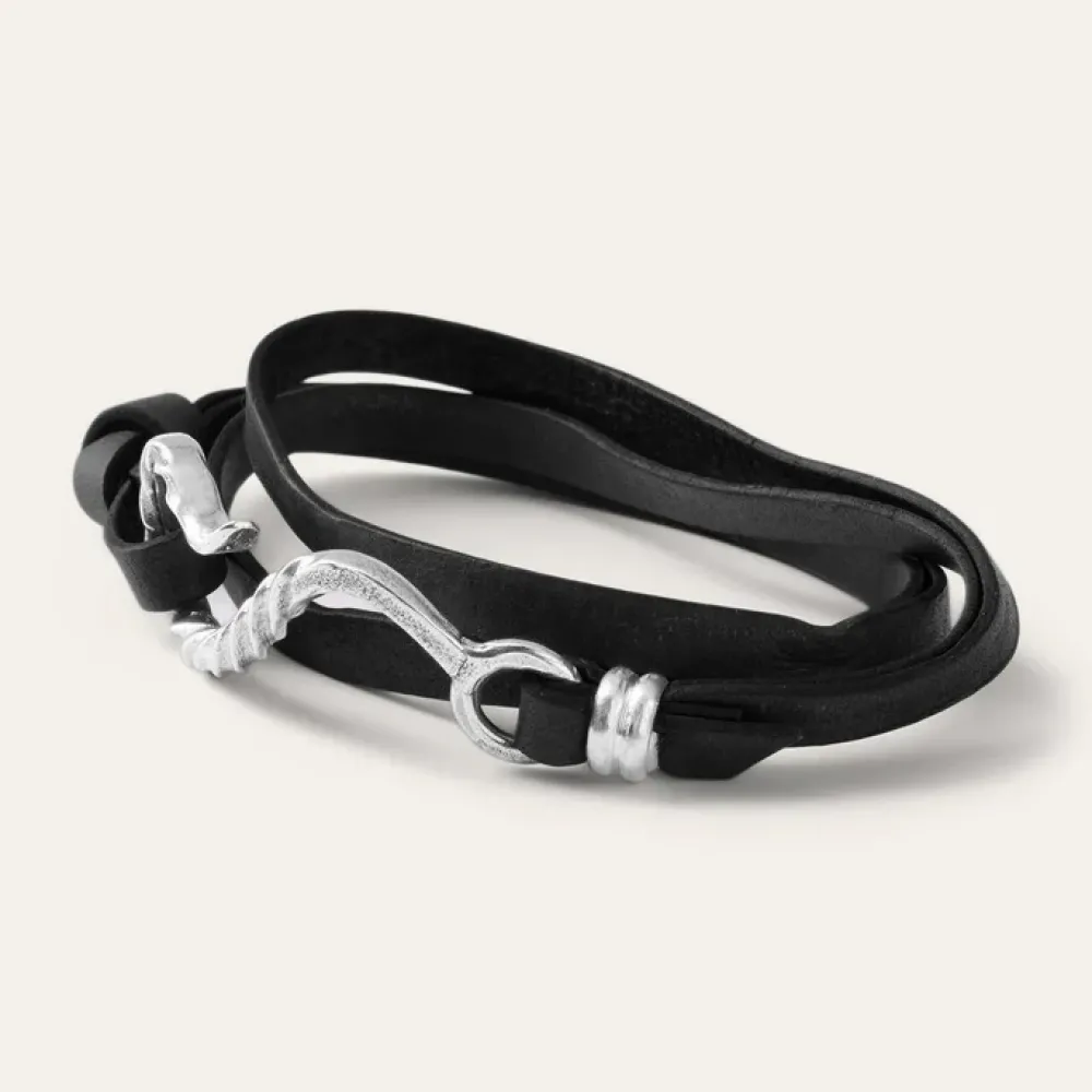 Stetson Hook Leather Bracelet Black Leather Best