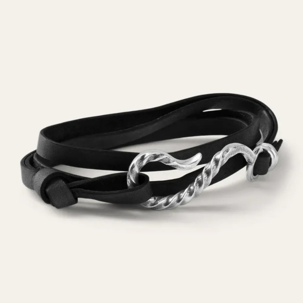 Stetson Hook Leather Bracelet Black Leather Best