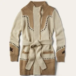 Stetson Horseshoe Star Belted Cardigan White New