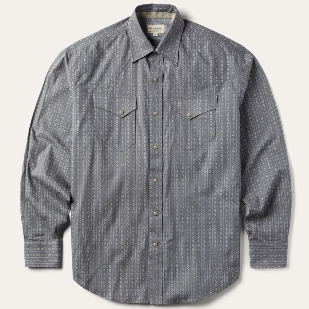 Stetson Horseshoe Stripe Print Shirt Grey Hot