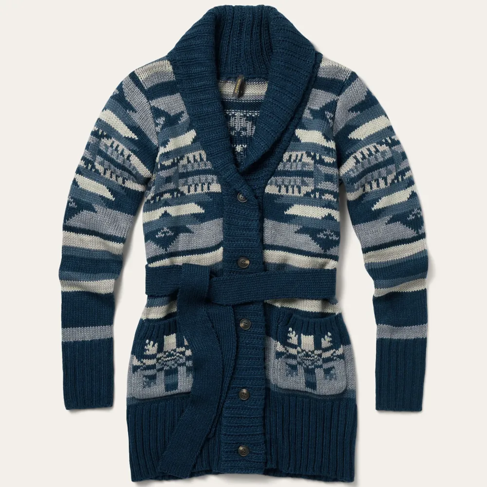 Stetson Indigo Aztec Belted Cardigan Blue Outlet