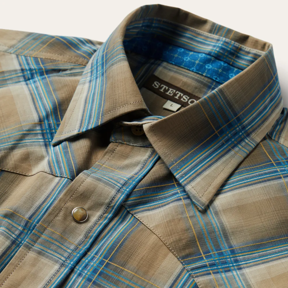 Stetson Khaki Ombre Plaid Shirt Brown Clearance