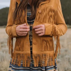 Stetson Lamb Suede Fringed Jacket Brown