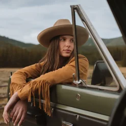 Stetson Lamb Suede Fringed Jacket Brown