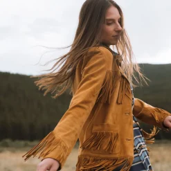 Stetson Lamb Suede Fringed Jacket Brown