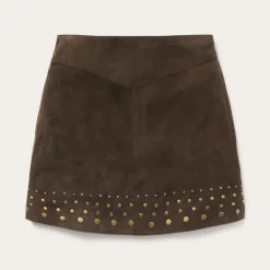 Stetson Lamb Suede Skirt with Nailheads Brown New