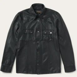 Stetson Leather Western Shirt Jacket Black Sale