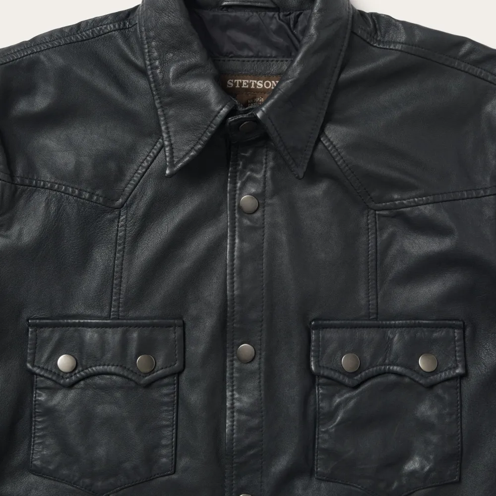 Stetson Leather Western Shirt Jacket Black Sale