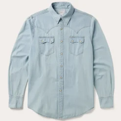 Stetson Light Denim Western Shirt Blue Outlet