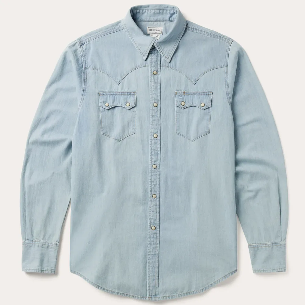 Stetson Light Denim Western Shirt Blue Outlet