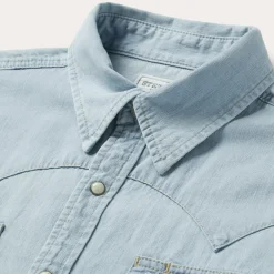Stetson Light Denim Western Shirt Blue Outlet