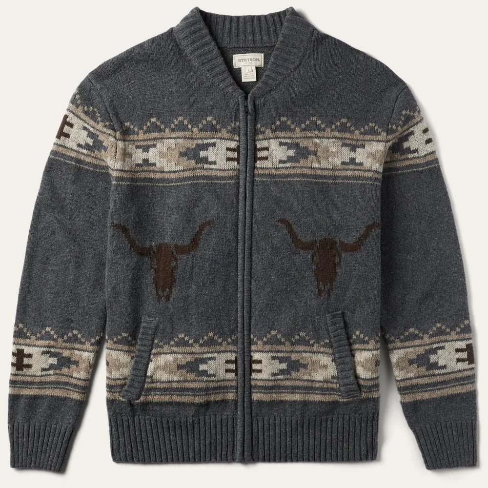Stetson Longhorn Cardigan Grey New