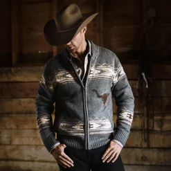 Stetson Longhorn Cardigan Grey New