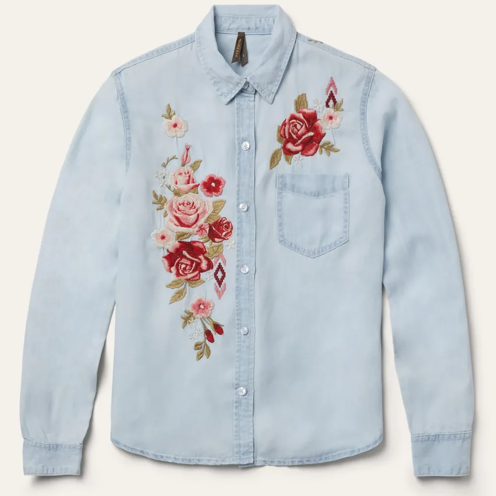 Stetson Long-Sleeved Embroidered Blouse Blue Best