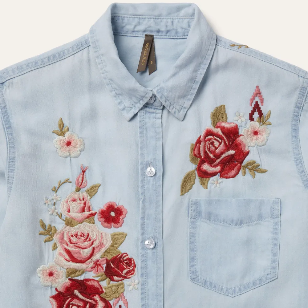 Stetson Long-Sleeved Embroidered Blouse Blue Best