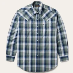 Stetson Lucky Diamond Plaid Western Shirt Green Clearance