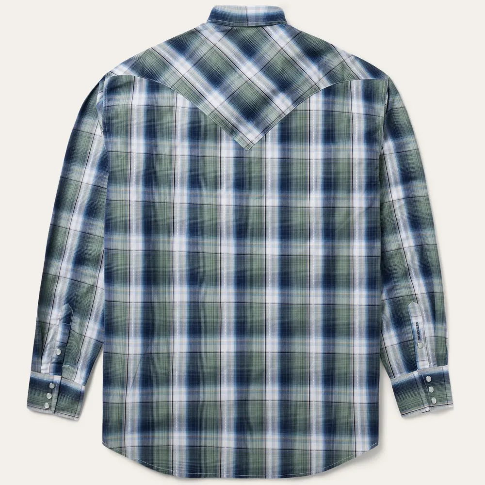 Stetson Lucky Diamond Plaid Western Shirt Green Outlet