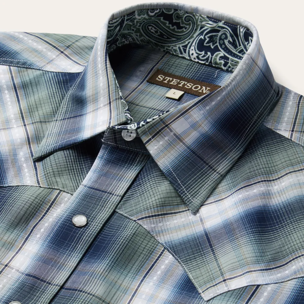 Stetson Lucky Diamond Plaid Western Shirt Green Outlet