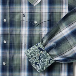 Stetson Lucky Diamond Plaid Western Shirt Green Outlet