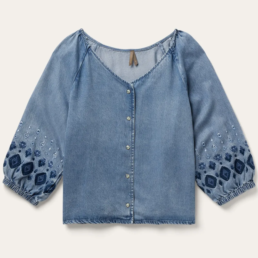 Stetson Lyocell Denim Snap Front Blouse Blue Best