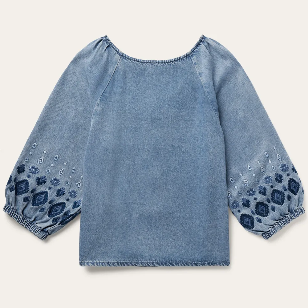 Stetson Lyocell Denim Snap Front Blouse Blue Best