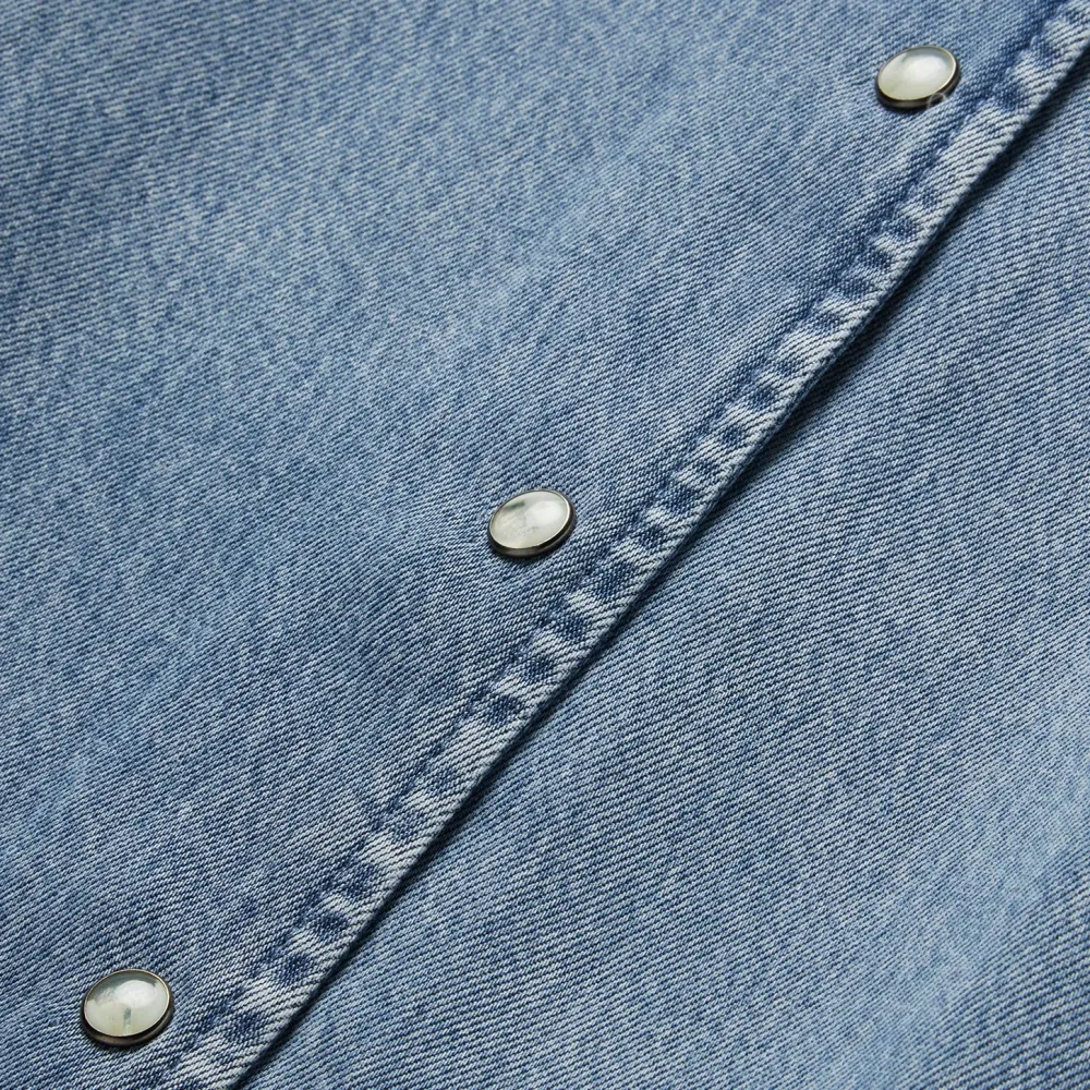 Stetson Lyocell Denim Snap Front Blouse Blue Best