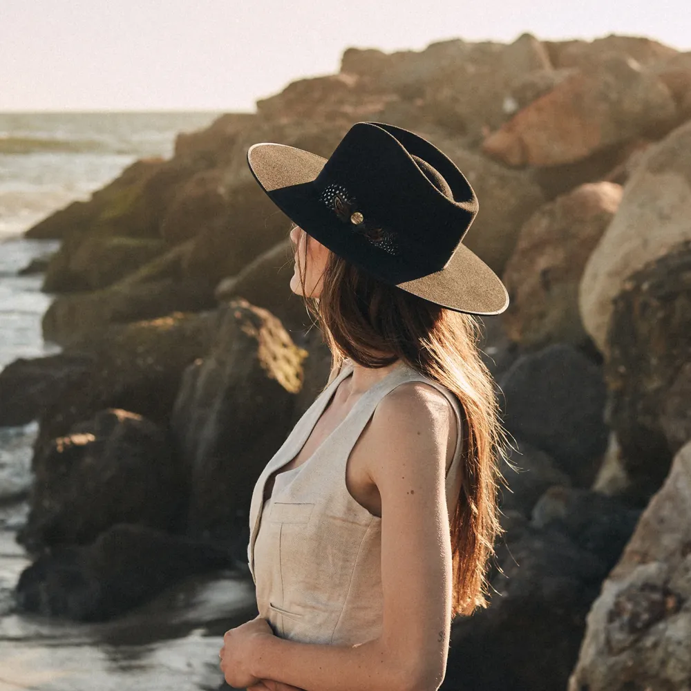 Stetson Midtown Wide Flat Brim Hat Black Outlet