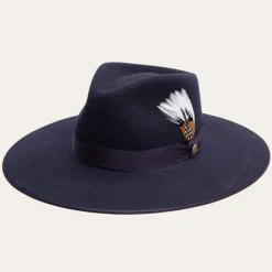 Stetson Midtown Wide Flat Brim Hat Navy New