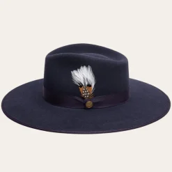 Stetson Midtown Wide Flat Brim Hat Navy Hot