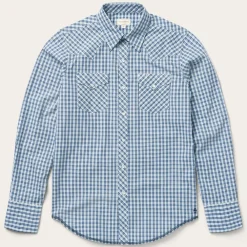 Stetson Modern Snap Front Shirt in Mini Check Blue Online