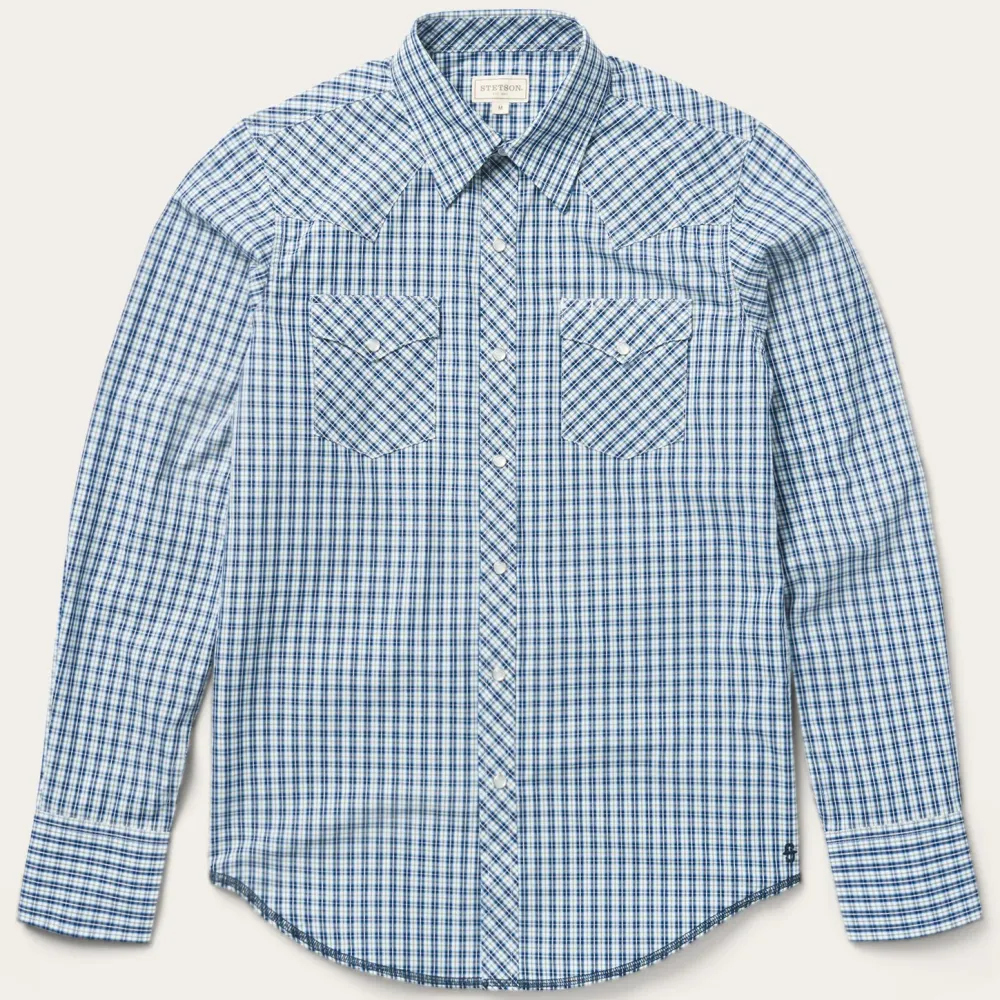 Stetson Modern Snap Front Shirt in Mini Check Blue Online