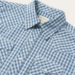 Stetson Modern Snap Front Shirt in Mini Check Blue Best