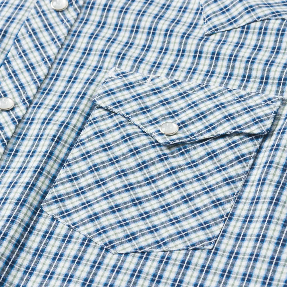 Stetson Modern Snap Front Shirt in Mini Check Blue Best