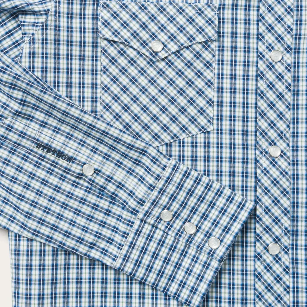 Stetson Modern Snap Front Shirt in Mini Check Blue Best