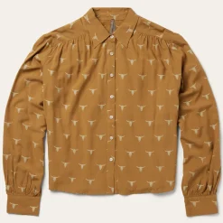 Stetson Mojave Longhorn Print Poet Blouse Brown Sale