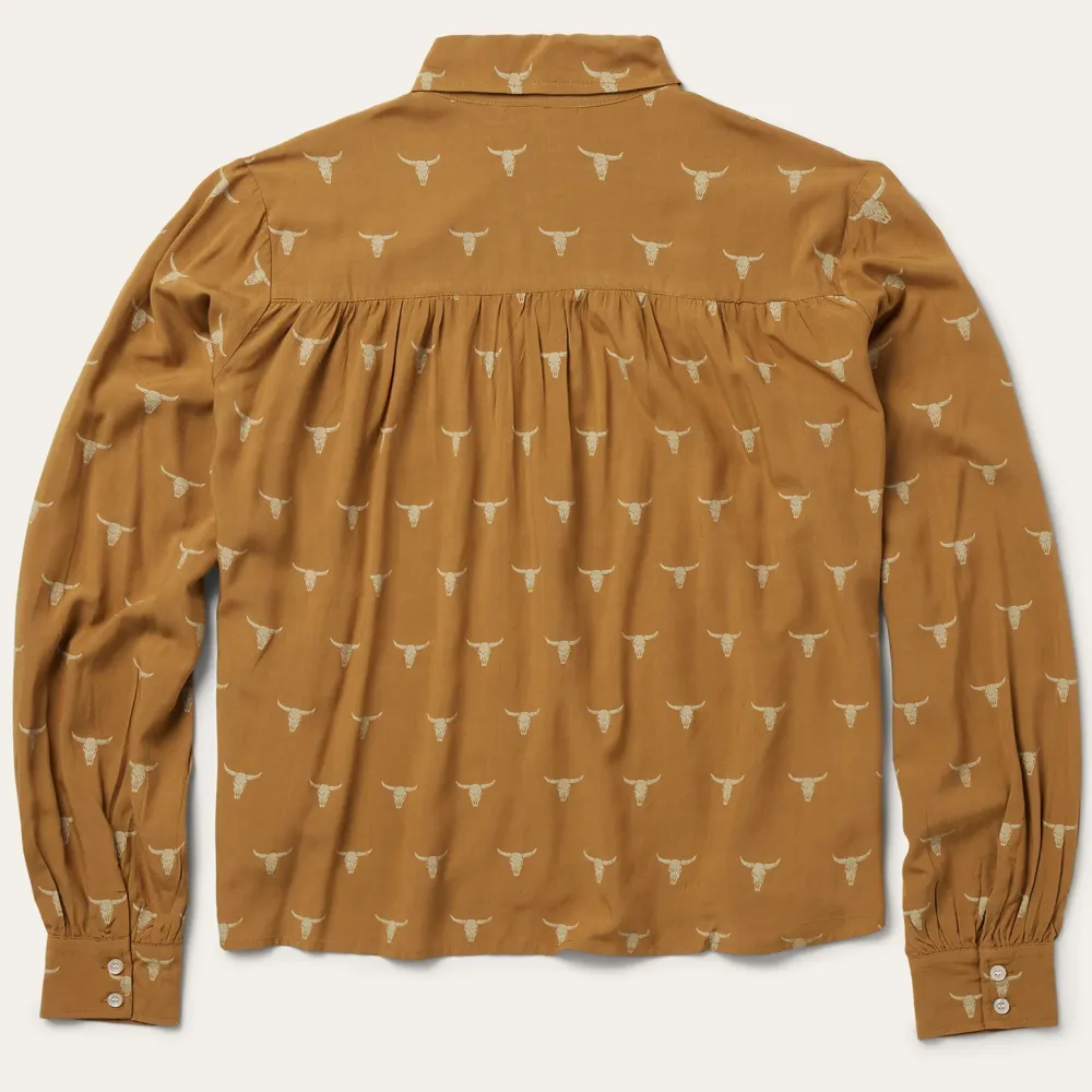 Stetson Mojave Longhorn Print Poet Blouse Brown Sale