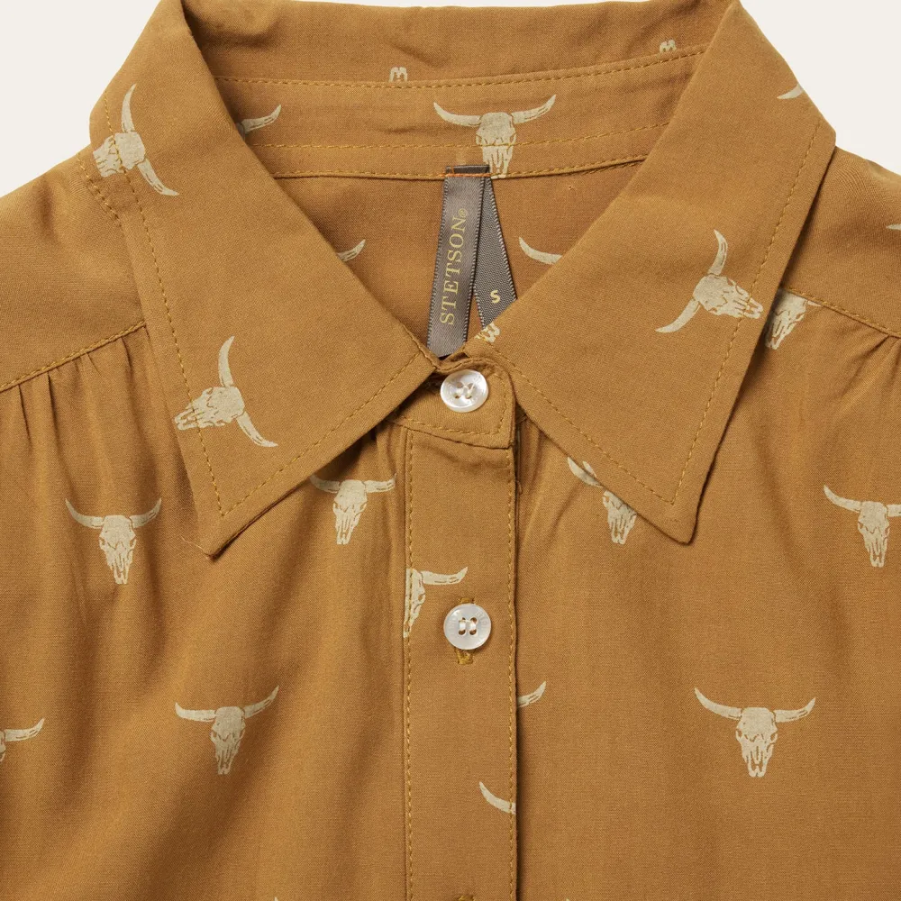 Stetson Mojave Longhorn Print Poet Blouse Brown Sale