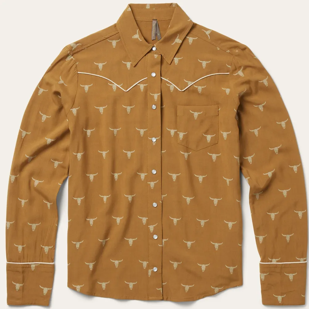 Stetson Mojave Longhorn Print Snap Western Shirt Brown Best